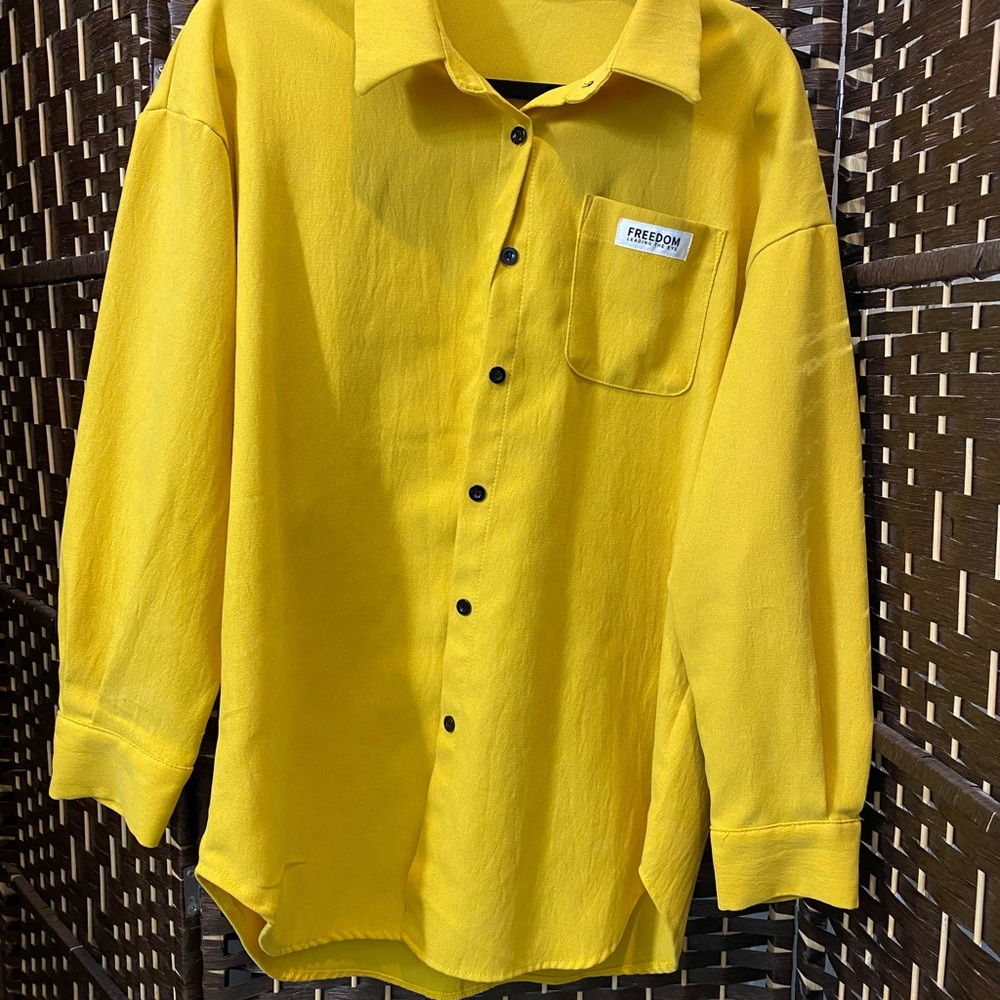 SHEIN Yellow Woven Button-Up Top